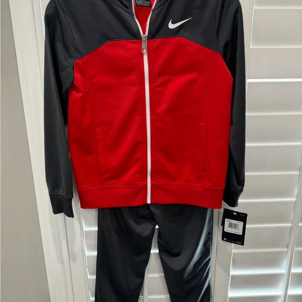Nike Boys' Red and Charcoal Tracksuit